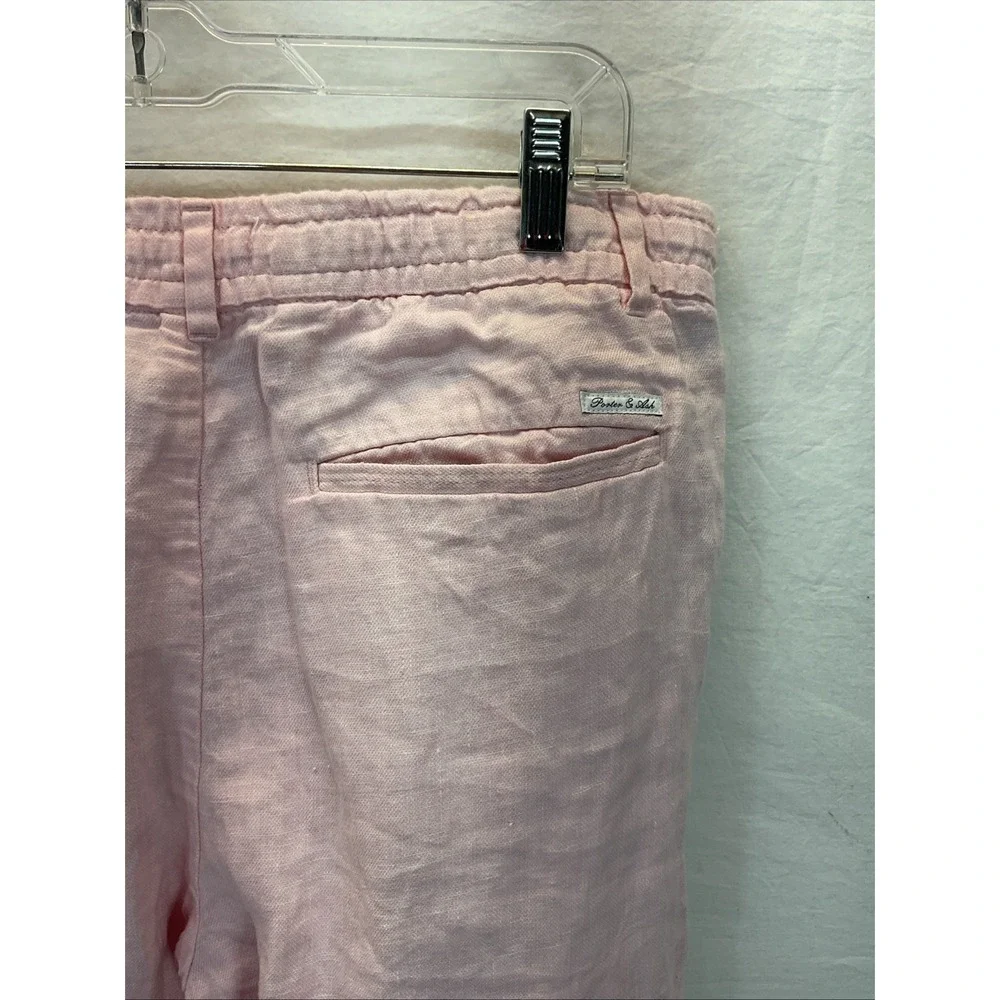 Porter & Ash Mens Linen Pant Chino Pink Drawstring Button W32 Casual Travel Rare